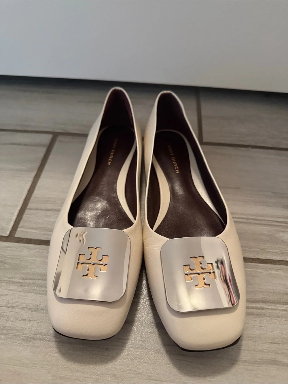 Tory Burch Cream Leather Georgia Ballet Flat